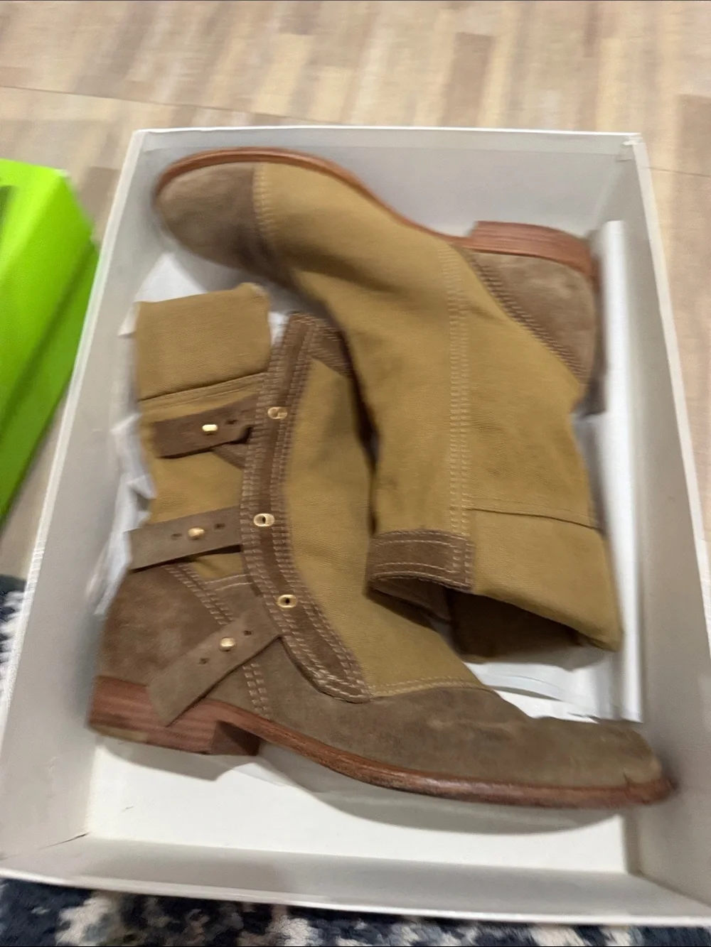 Giuseppe Zanotti Thakoon Giuly Tubo Tan & Brown Canvas Suede Ankle Boots Size 10